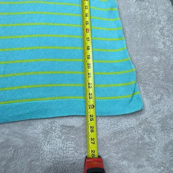 J.Crew Linen Blend Striped Sweater Top Sz M Green Yellow V-Neck Short Sleeve - Picture 8 of 9